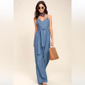 Lulu's Slate Blue Wide-Leg Jumpsuit - Large